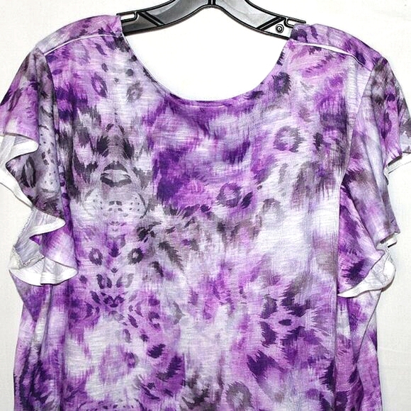 Time and Tru XXL (20) – Purple Animal Print Flutter Sleeve Top - Picture 6 of 10